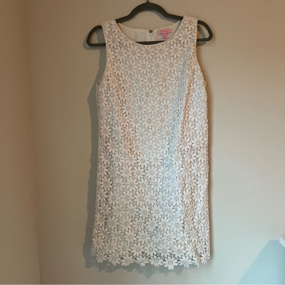 Lilly Pulitzer White Daisy Crochet Lela Dress Size 8 100% Cotton